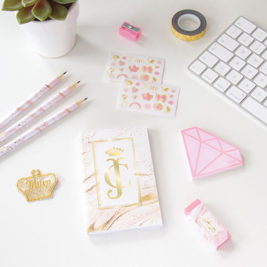 Make It Real Juicy Couture Acrylic Deluxe Stationery Set Kinder Schreibwarenset mit Bleistift, Spitzer, Radiergummi, Notizbuch und Etui 12Stück