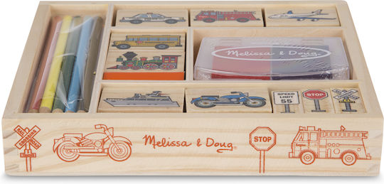 Melissa & Doug Σφραγίδες Wooden Stamp Set Vehicles Οχήματα για Παιδιά 4+ Ετών 15τμχ