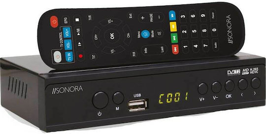 Sonora DVB-T2 H265 Digital Set-Top Box + 2IN1 Remote 230-0068 Digitaler Mpeg-4 Empfänger Full HD (1080p) mit PVR (Aufnahme auf USB) Funktion Anschlüsse SCART / HDMI / USB