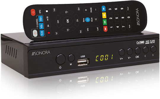 Sonora DVB-T2 H265 Digital Set-Top Box + 2IN1 Remote 230-0068 Digitaler Mpeg-4 Empfänger Full HD (1080p) mit PVR (Aufnahme auf USB) Funktion Anschlüsse SCART / HDMI / USB