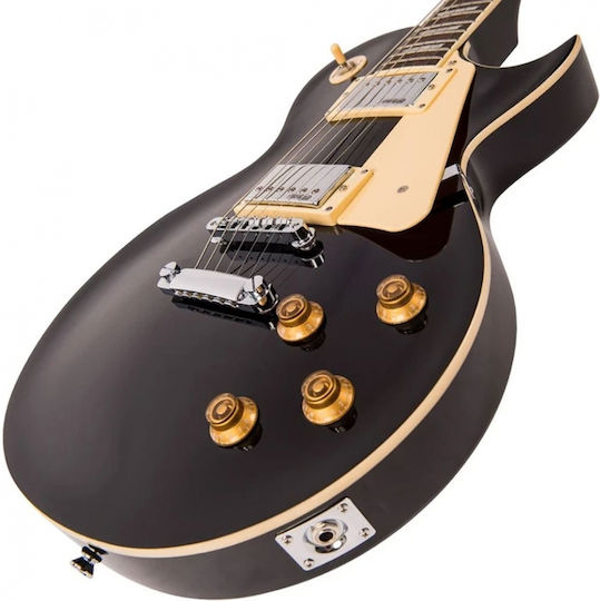 Vintage V100 ReIssued Electric Guitar Single Cut with HH Pickups Arrangement Black