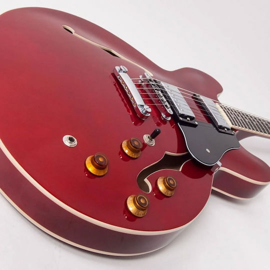 Vintage VSA500 ReIssued Ηλεκτρική Κιθάρα Semiacoustic με HH Διάταξη Μαγνητών Cherry Red