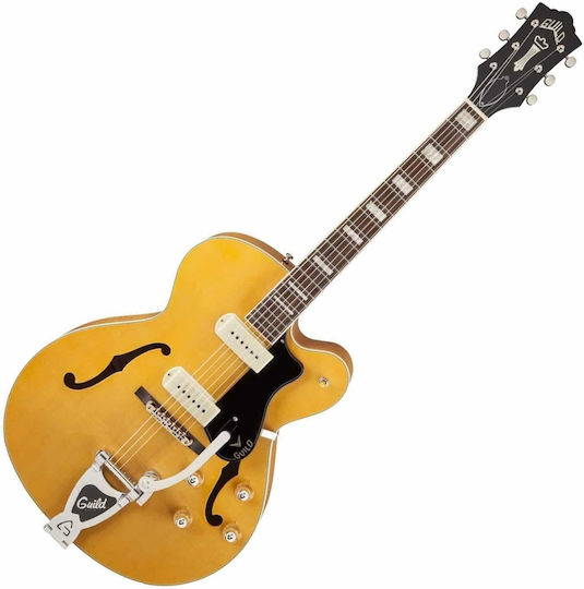 Guild X-175B Manhattan Vibrato Elektrische Gitarre ES mit SS Tonabnehmerkonfiguration Blonde