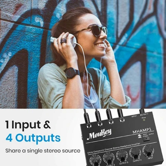 Moukey MHAMP-1 Portable Analog Headphone Amplifier 4 Channels with Jack 6.3mm