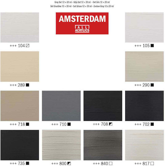 Royal Talens Amsterdam All Acrylics Standard Grey Acrylic Paint Set in Gray color 20ml 6pcs