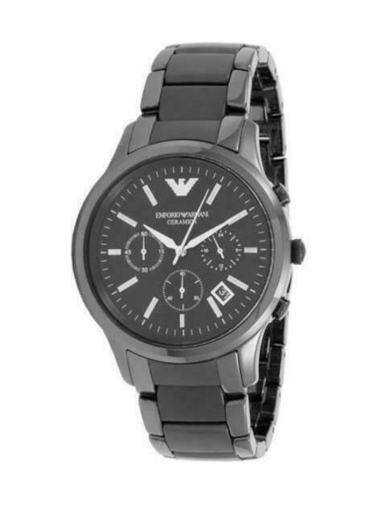 Emporio Armani Herrenuhr 43mm Chronograph Batterie mit Schwarz Keramikarmband