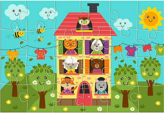 Kids Puzzle House with Animals with 3 Coloring Posters for 3++ Years 24pcs Luna