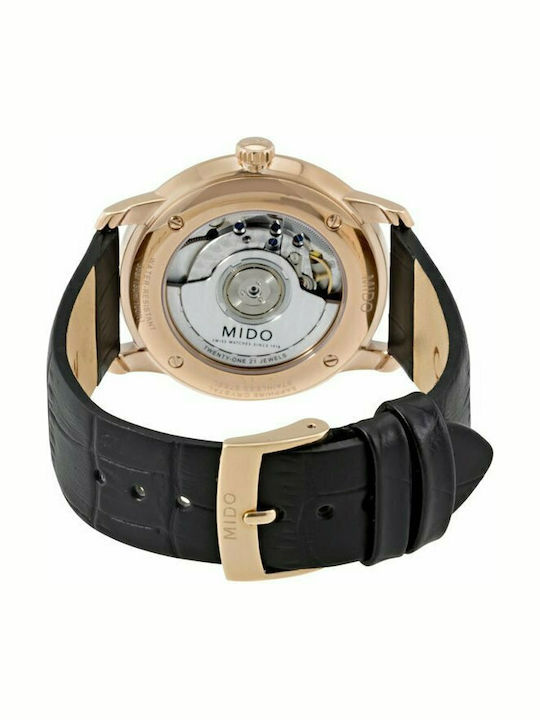 Mido Baroncelli III Automatic Ανδρικό Ρολόι 39mm Αυτόματο με Μαύρο Δερμάτινο Λουράκι
