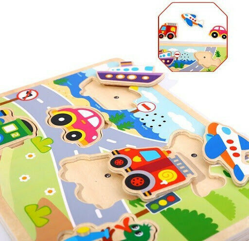 Дървено Детски Пъзел с Шипове Превозни средства за 1+ Години 6бр Tooky Toys