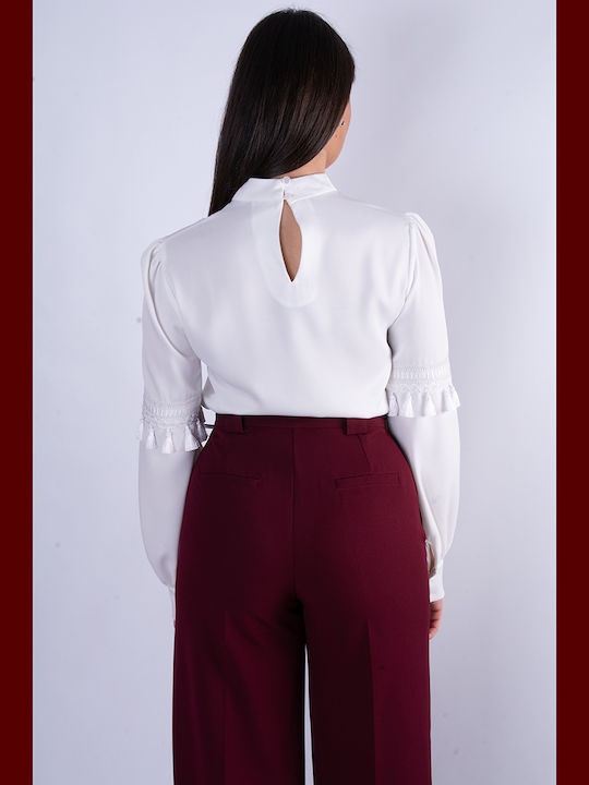 Damenbluse Satin Langärmelig Rollkragenpullover Weiß