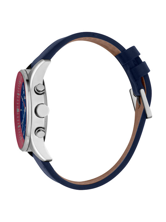 Esprit Ανδρικό Ρολόι 42mm Χρονογράφος Μπαταρίας με Μπλε Δερμάτινο Λουράκι