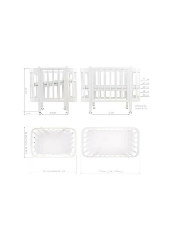 IngVart Κούνια Nika White Grey με Στρώμα & Ρόδες