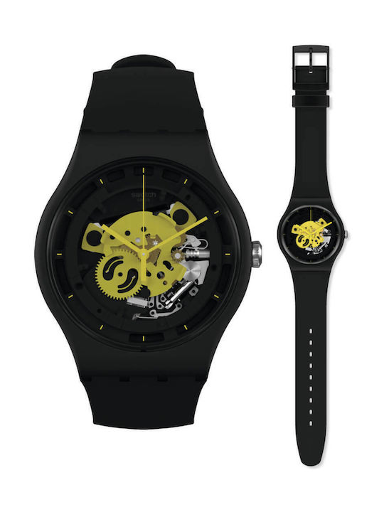 Swatch Time To Yellow Big Ανδρικό Ρολόι 42mm Μπαταρίας με Μαύρο Καουτσούκ Λουράκι