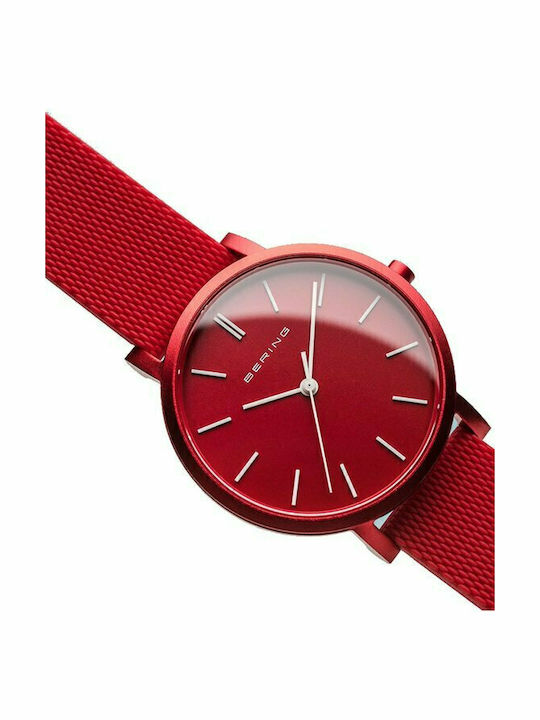 Bering Time True Aurora Мъжки часовник 40мм На батерия с Червено Каучукова Каишка