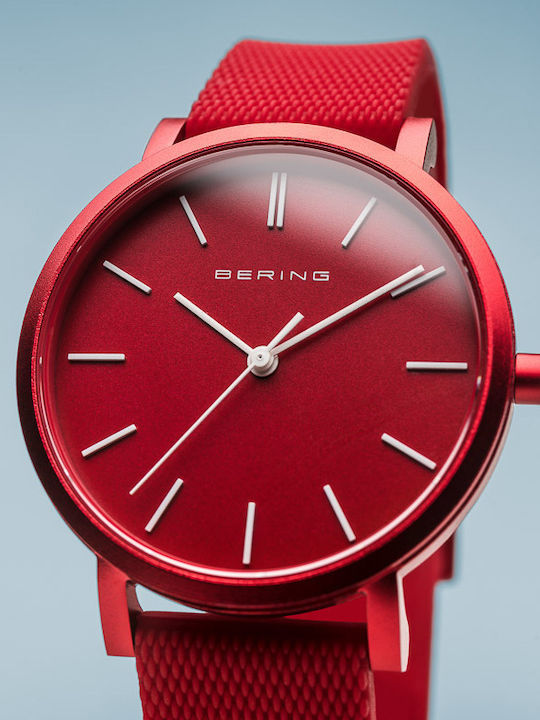 Bering Time True Aurora Мъжки часовник 40мм На батерия с Червено Каучукова Каишка