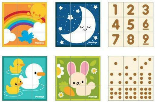 Holz Kinderpuzzle Würfel mit Zahlen und Tieren für 2+ Jahre alt+ Jahre 9pcs Plan Toys