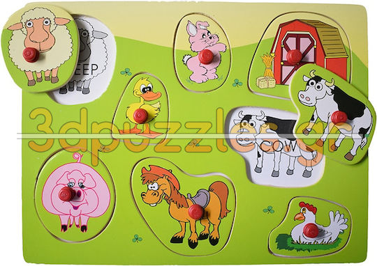 Wooden Kids Peg Puzzle Farm Animals II Colored for 2+ Years 8pcs Anelixi