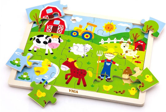 Ξύλινο Παιδικό Puzzle Σφηνώματα 'Αγρόκτημα' για 3+ Ετών 24pcs Viga Toys