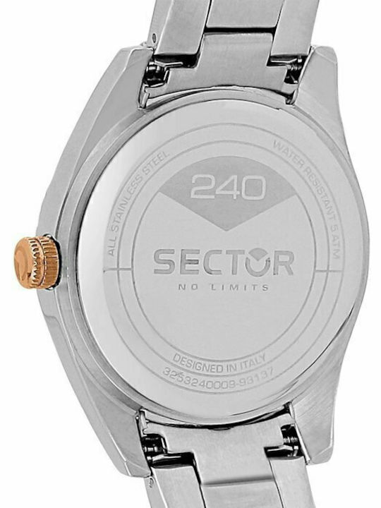 Sector Ανδρικό Ρολόι 41mm Μπαταρίας με Ασημί Μεταλλικό Μπρασελέ