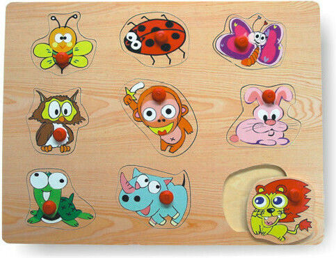 Wooden Kids Peg Puzzle Colorful Insects for 2+ Years 9pcs Anelixi