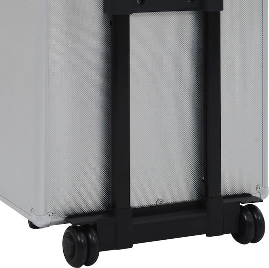 vidaXL Metallic Cosmetic Case Wheeled Silver H74xW37xD24cm