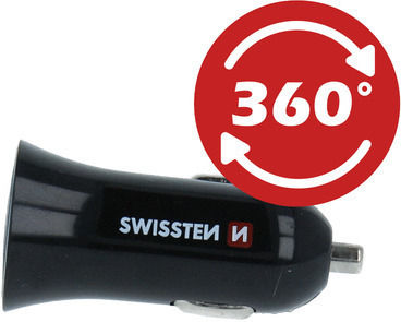 Swissten Auto-Ladegerät 18W 2.4A mit Anschlüssen: 2xUSB mit Kabel Mikro-USB Schwarz Farbe