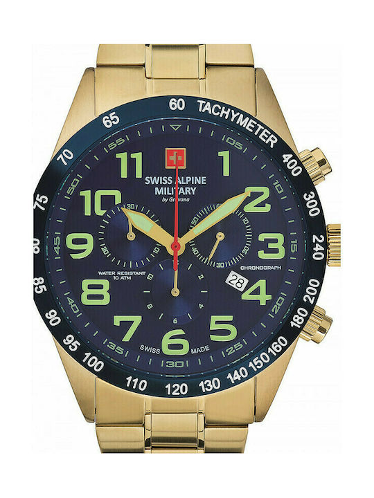 Swiss Alpine Military by Grovana Watch Chronograph Battery with Gold Metal Bracelet