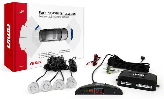 AMiO Car Parking System with Screen and 4 Sensors 22mm in Silver Color