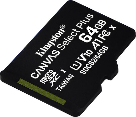 Kingston Canvas Select Plus microSDXC 64GB U1 V10 A1 UHS-I 100MB/s με αντάπτορα