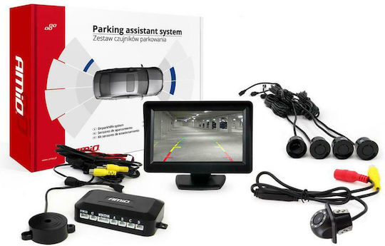 AMiO Car Parking System with Camera / Screen / Buzzer and 4 Sensors in Black Color