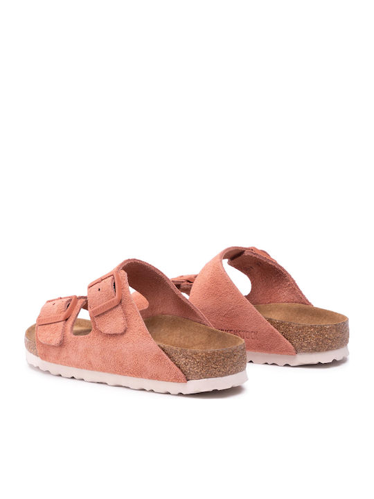 Arizona Soft Footbed Suede Leather Women's Flat Sandals Anatomic in Pink Color Narrow Fit