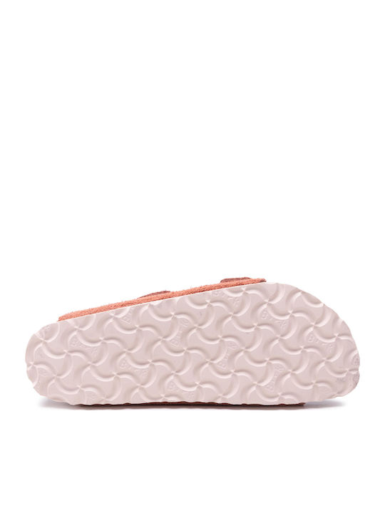 Arizona Soft Footbed Suede Leather Women's Flat Sandals Anatomic in Pink Color Narrow Fit