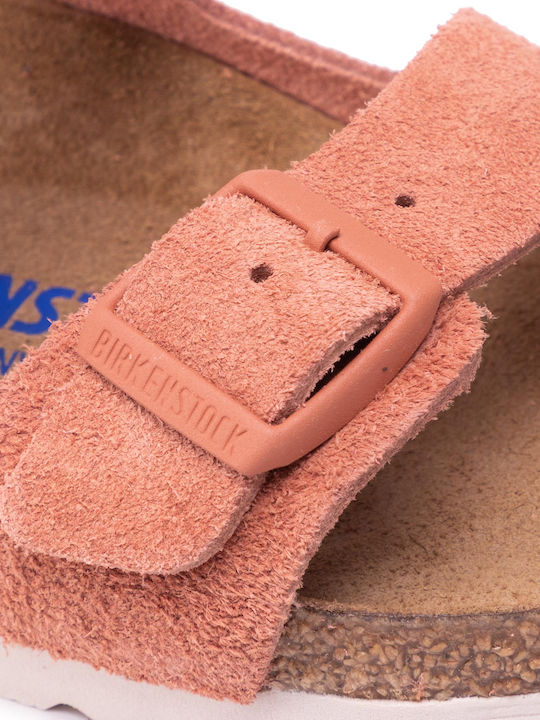 Arizona Soft Footbed Suede Leather Women's Flat Sandals Anatomic in Pink Color Narrow Fit