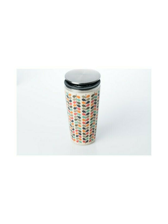 Bamboo Rows of Leaves Metallic Cup with Lid Multicolour 420ml