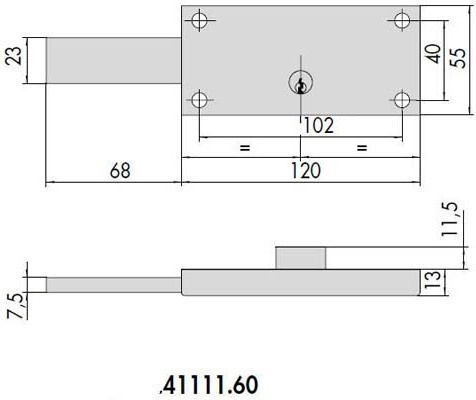 Cisa Recessed Lock Rollo with Cylinder and Center 60mm Silver Right