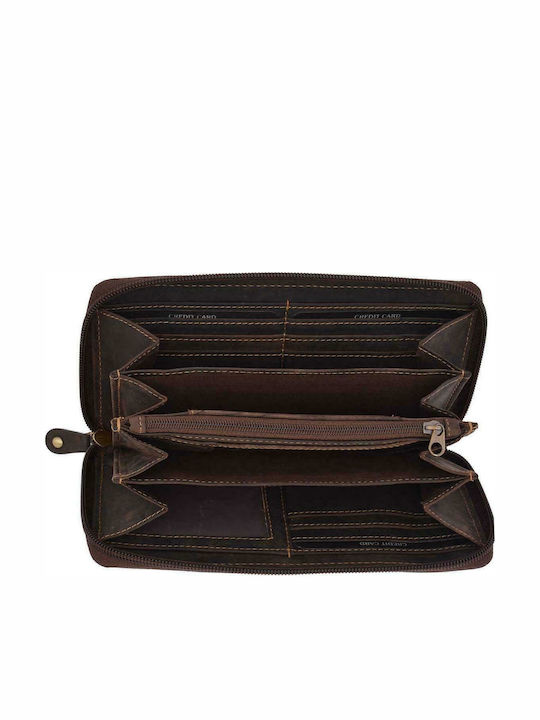 HU Large Leather Women's Wallet Classic Brown