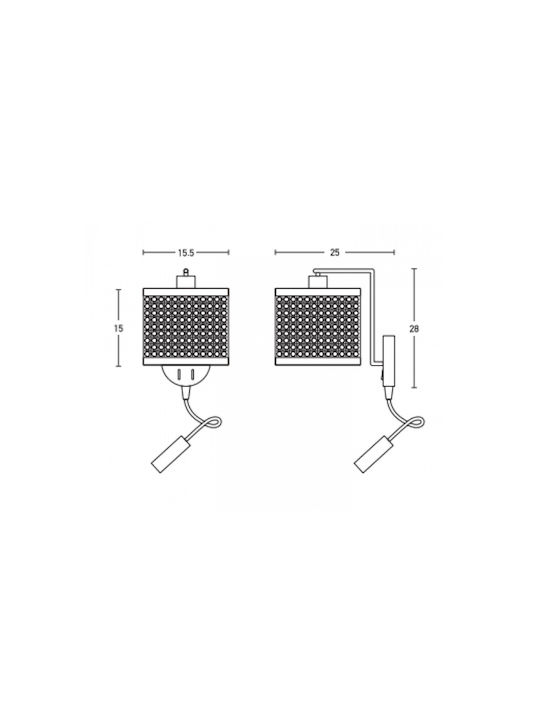 Zambelis Lights Modern Leuchte Wand mit Fassung E27 und Schalter Schwarz 15.5x25x15.5cm