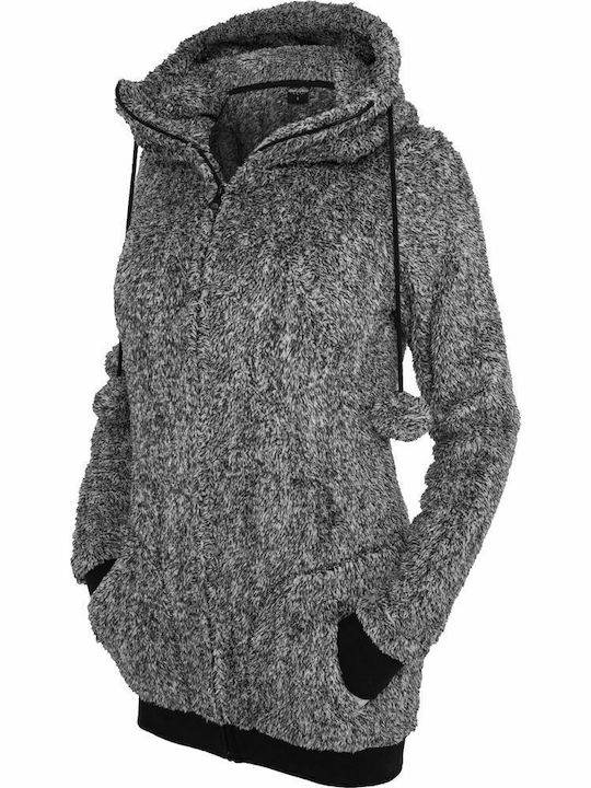 Long Women's Cardigan with Zipper Black/White
