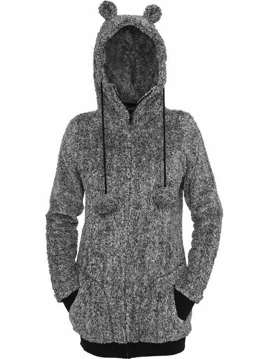 Long Women's Cardigan with Zipper Black/White