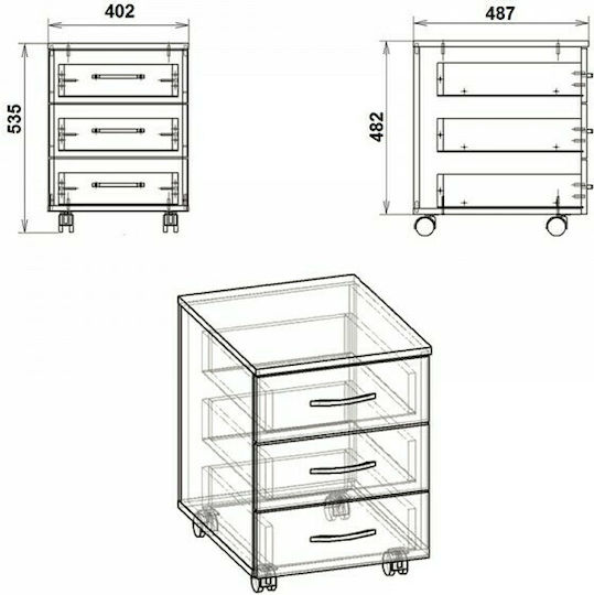 Schublade Büro Luke mit Rollen Wenge 40x48.5x53.5cm