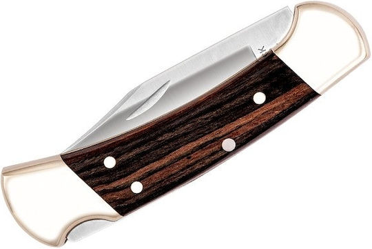 Buck Ranger Finger Grooved Pocket Knife with Locking Mechanism Black in Leather Sheath