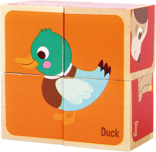 iwood Small Farm Animal Cubes Six Image Dog For 1+ Years 4 Pieces