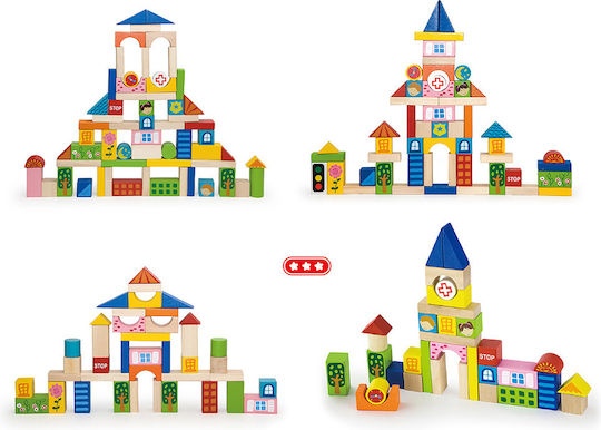 Viga Toys Building Blocks 'City' in Bucket Wooden for 2+ Years 75 Pieces