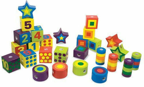 Melissa & Doug Educational Building Blocks Toy with Laces Wooden for 3+ Years 29 Pieces