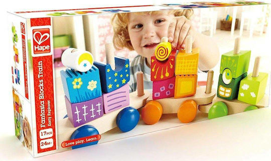 Hape Cuburi De Construit Fantasia Train Din Lemn Pentru 1.5+ Ani 17 Bucăți