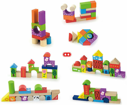 Viga Toys Set Cuburi De Construit „Fermă” În Găleată, Din Lemn Pentru 1+ Ani 50 Bucăți