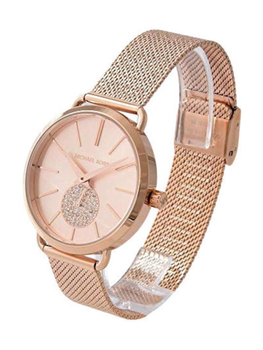 Michael Kors Portia Pave Γυναικείο Ρολόι 37mm Χρονογράφος Μπαταρίας με Ροζ Χρυσό Μεταλλικό Μπρασελέ