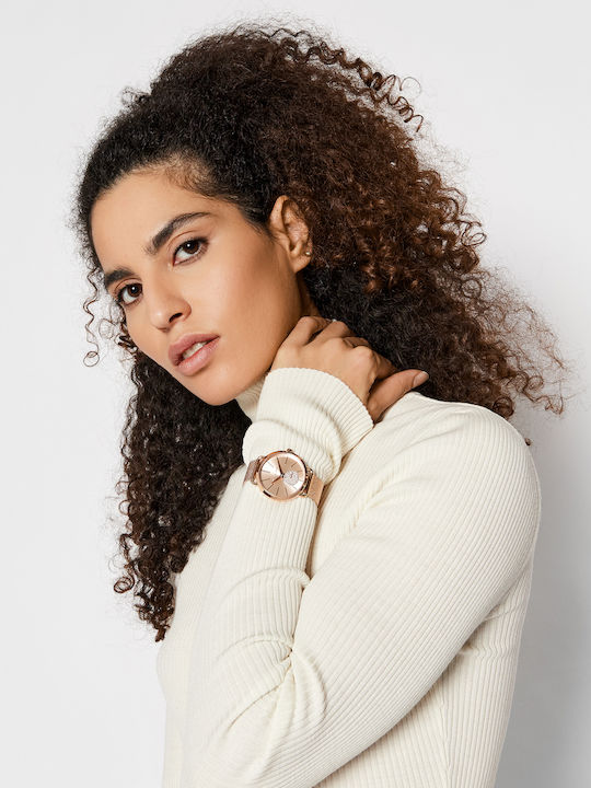 Michael Kors Portia Pave Γυναικείο Ρολόι 37mm Χρονογράφος Μπαταρίας με Ροζ Χρυσό Μεταλλικό Μπρασελέ