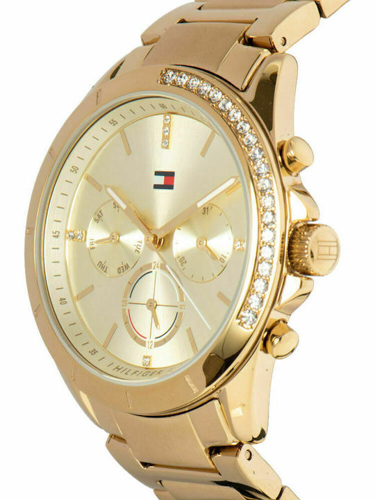 Tommy Hilfiger Kennedy Γυναικείο Ρολόι 38mm Χρονογράφος Μπαταρίας με Χρυσό Μεταλλικό Μπρασελέ