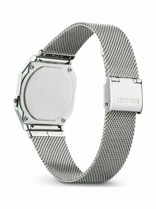 Casio Vintage Ψηφιακό Γυναικείο Ρολόι 36mm Χρονογράφος Μπαταρίας με Ασημί Μεταλλικό Μπρασελέ